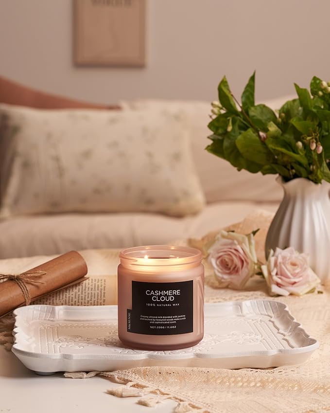 M&SENSE Creamy Almond Milk Scented Candle, 11.6oz Clean Non Toxic Natural Soy Wax Fragrance for Bathroom Bedroom 70 Hours Burn Time Candle, 2 Wick Aromatherapy Gifts for Housewarming
