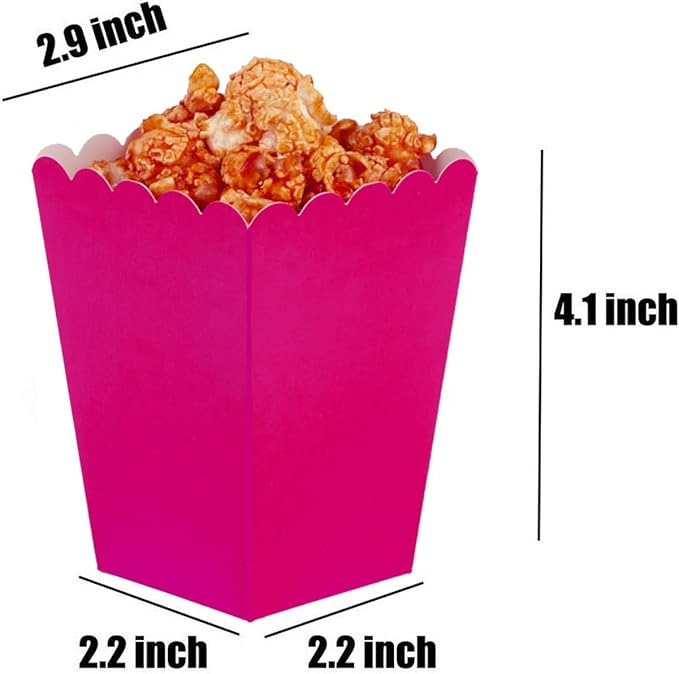 Hot Pink Popcorn Boxes Mini Paper Popcorn Box Cardboard Popcorn Container for Party, Pack of 24