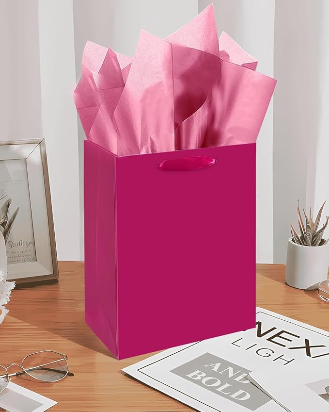 Gcardist Dragon Fruit Gift Bags with Tissue Paper for Wedding, Birthday, Party Supplies-7.9"x4.3"x9.6" Medium Size Cardboard Gift Bags（5pcs Bags +10pcs Tissue Paper ）
