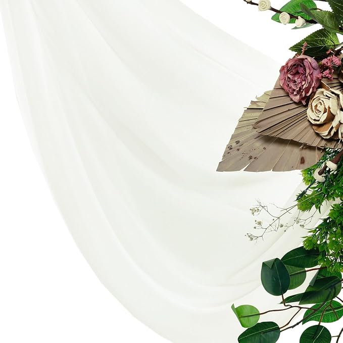 VDS Pack of 1 Panel (30 Inch X 20 Feet) Wedding Arch Draping Fabric Sheer Chiffon Fabric Drapery for Wedding Ceremony Reception Swag Backdrop Canopy Chuppah ARBO Altars Decoration (Ivory)