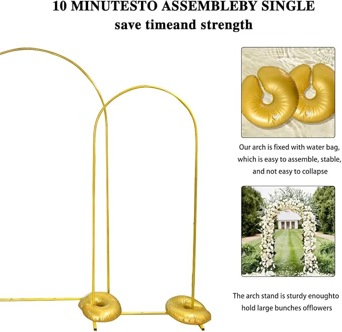 6foot Wedding Arch Frame and 2 Golden Water Bags, Arch Background Stand, Suitable for Weddings, Birthday Parties, Brides, Baby Parties, Photo Booths, Garden Decorations