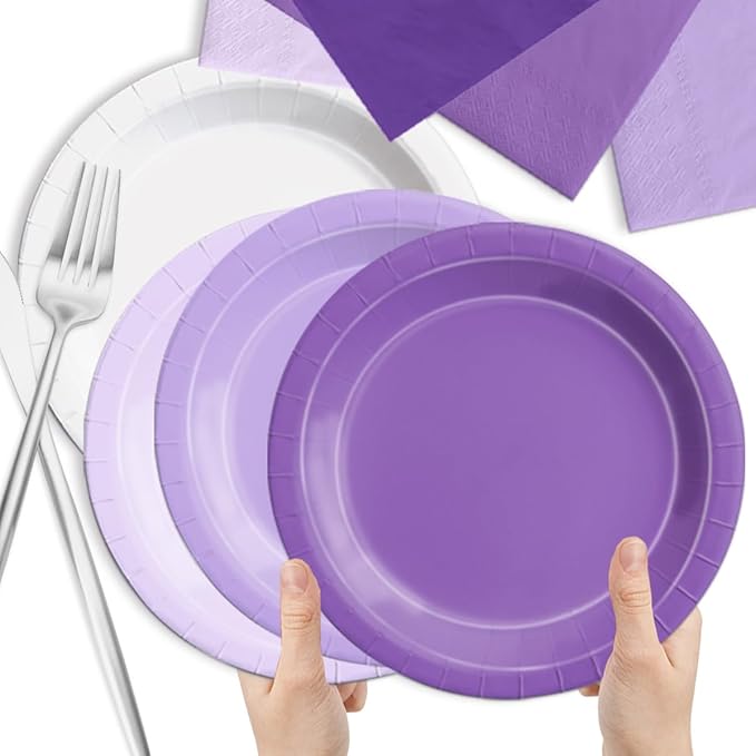 CMUSKO Lavender Party Supplies-150Pcs Purple Plates and Napkins Kit Serves 50,Gradient Light Purple Tableware for Birthday,Baby Shower,Wedding