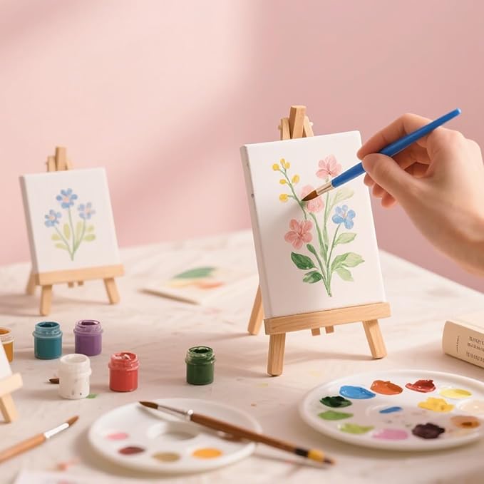 110Pcs Mini Wood Easel Stands - 5 Inch Small Wooden Display Easels for Artist Crafts, Business Cards, Photos, Paintings & Gifts (Tabletop Tripod Holder)