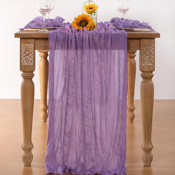 Lavender Purple Cheesecloth Table Runner 4 Pack Fall Table Runners Boho Gauze 120 Inches Cheese Cloth Fall Table Decorations for Thanksgiving Wedding Bridal Baby Shower Birthday Garden Party