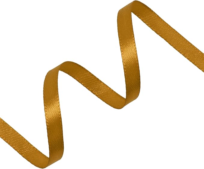 Gold Satin Ribbon 1/4 inch X Continuous 25 Yards, Single Face Polyester Ribbon Perfect for Gift Wrapping, Flower Bouquet, Wedding Decor, Crafts, Bow Making, Sewing and More