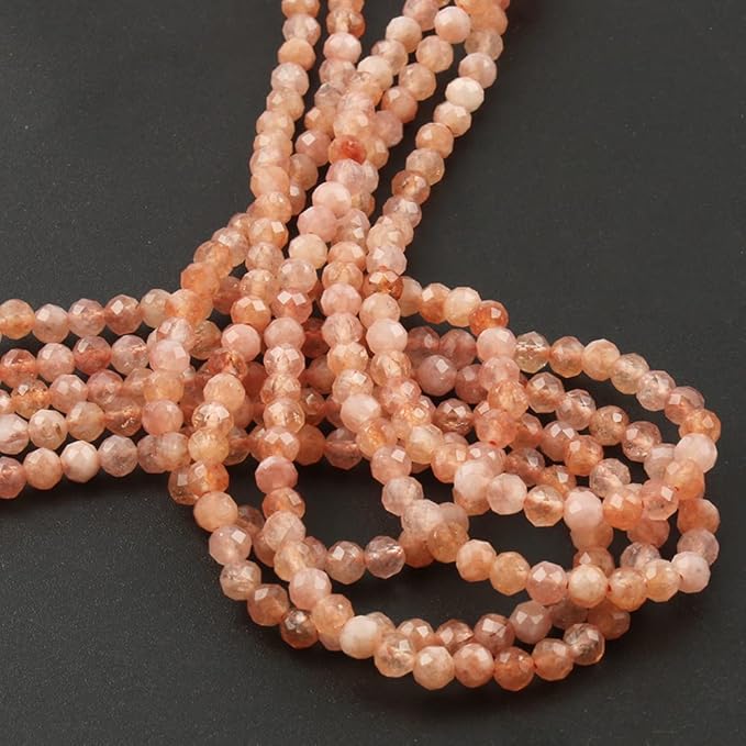 Song Xi 180pcs 2mm Natural Sunstone Gemstone Beads Faceted Round Loose Stone Beads for Jewelry Making