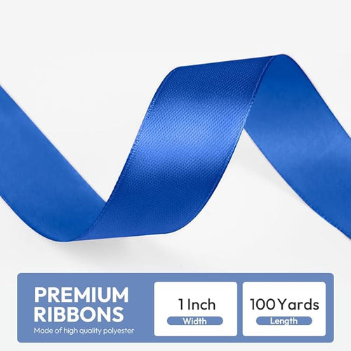1" x 100 Yards Satin Ribbon - Royal Blue Silk Ribbon with Spool - Ideal for Gift Wrapping, Floral Bouquets, Crafts, Wedding Party Decorations, Christmas and Sewing Projects