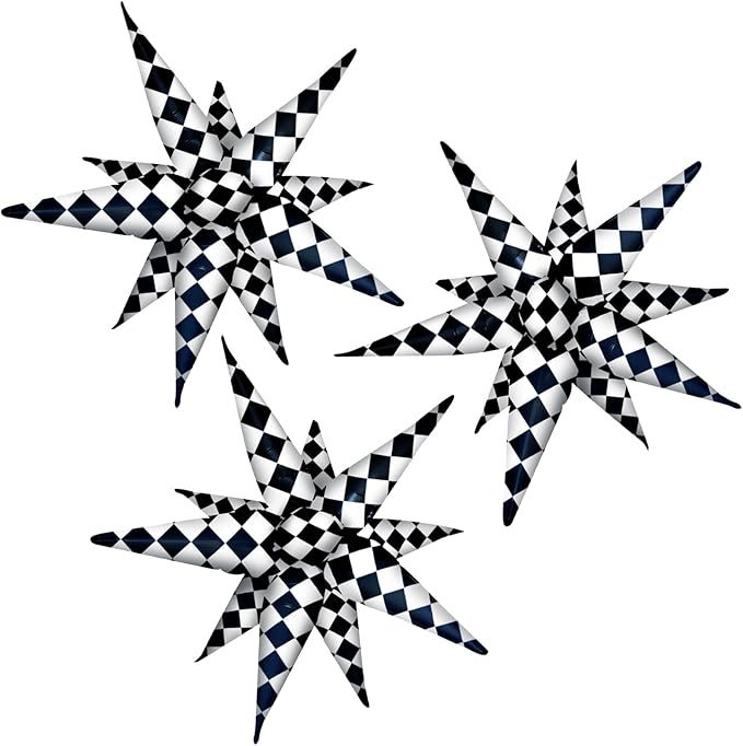 3pcs 26inch 3D Black White Explosion Star foil Balloon,Black White Foil Cone Starburst Balloons for Birthday Wedding New Year Party Event