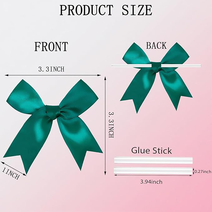50 PCS Twist Tie Bows Satin Ribbon Bows 3.3 Inch Gift Wrap Bows Craft Bows for Gift Wrapping, Party Decorations Gifts Bag DIY Treat Bags Wedding Decor Baby Shower Christmas (Dark Green)
