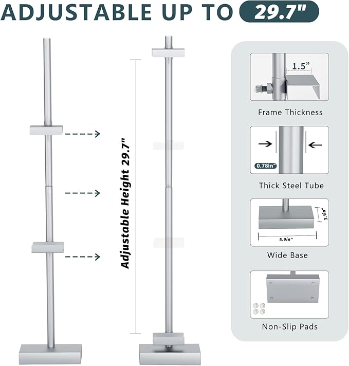 Tabletop Picture Frame Stand, Adjustable for Frames Up to 29" H, Frame Holder Stand Table Easels for Display, Metal Standing Easel Display Stand for Picture Frames, Artwork, Canvas (Silver)