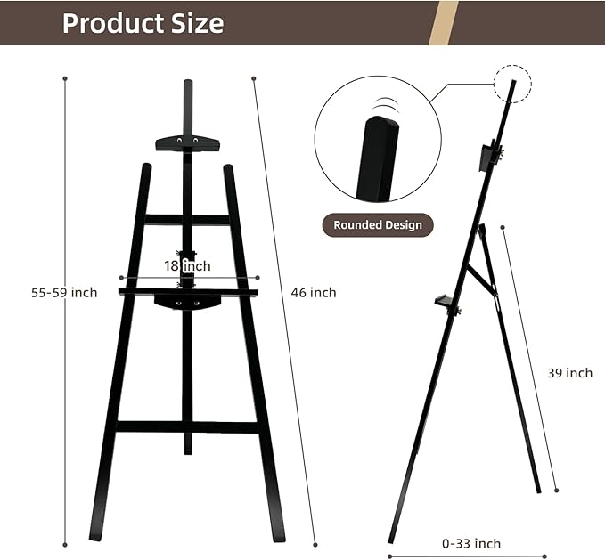 Adjustable Black Wooden Painting Easel, Pine Art Easel Stand Hold up to 43'', Painting Canvas for Wedding Sign and Poster, Drawing for Adults, Begginners and Students, Black