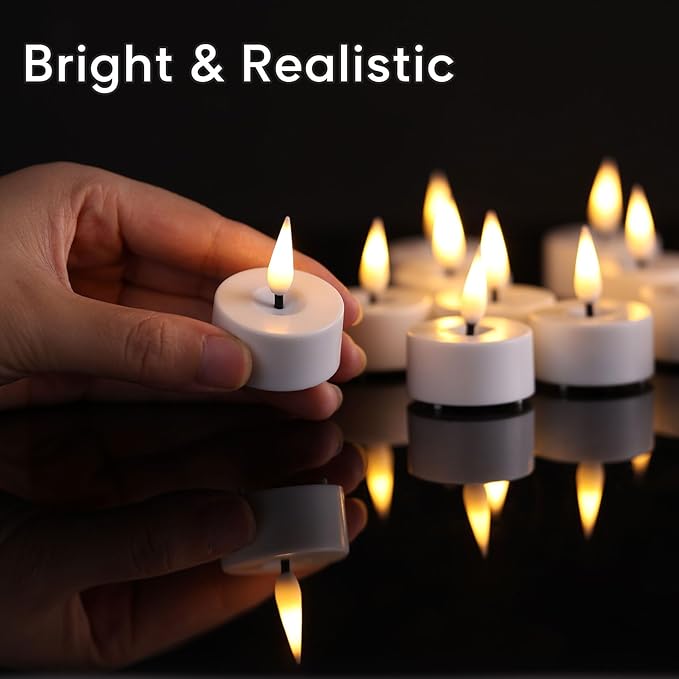 Eywamage White LED Tealights with Remote Batteries, Flickering Flameless Tea Lights Electric Votive Candles Set of 12