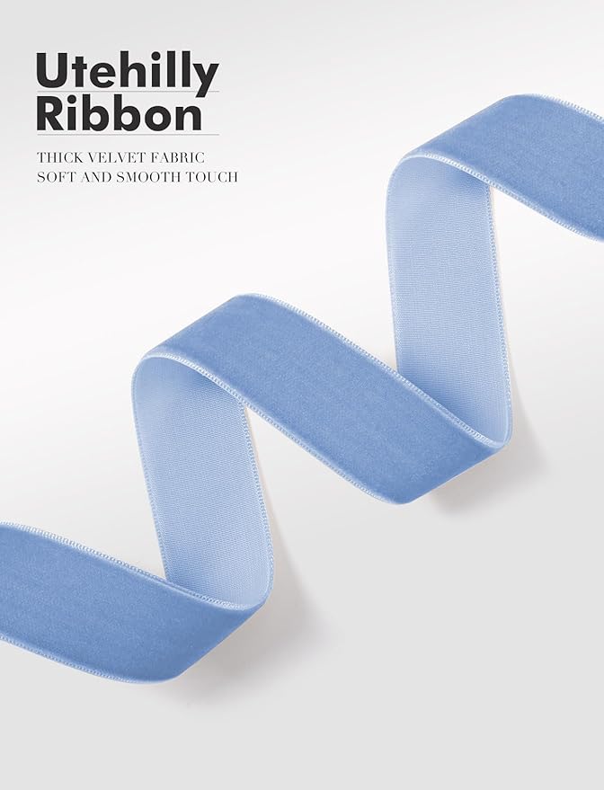 Light Blue Christmas Velvet Ribbon for Tree, Gift Wrapping, Flower Bouquet, Wreath Decorations, Bow Making 1'', 25 Yards