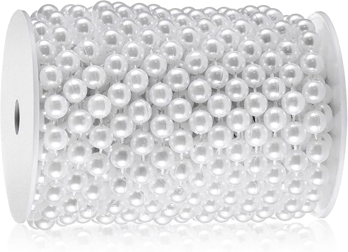 XINHUIDALSQ Craft String of Pearls 10 MM Faux Pearl Beaded, 33 Feet White Garland Bead String for Christmas Tree Decorations, Wedding Party Decoration (White, 10mm/10M)