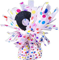 PMU 6 Pcs Polka Dot Kisses Balloon Weights - Decorative Balloon Weight for Christmas, Thanksgiving, Birthday, Party Favors, Wedding & Baby Shower - 6oz. White With Rainbow Multicolor, Pkg/6