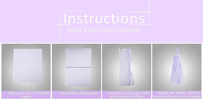 White Purple Party Decorations - 15Pcs Tissue Paper Tassel Garland Birthday Decorations Valentines Day Baby Girl Shower Women Bridal Wedding Engagement Bachelorette Graduation Hanging Decor