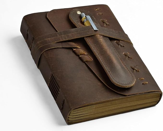 Small Leather Bound Journal with 290 Lined Pages – Handmade Vintage Writing Notebook, Travel Diary & Sketchbook for Women and Men