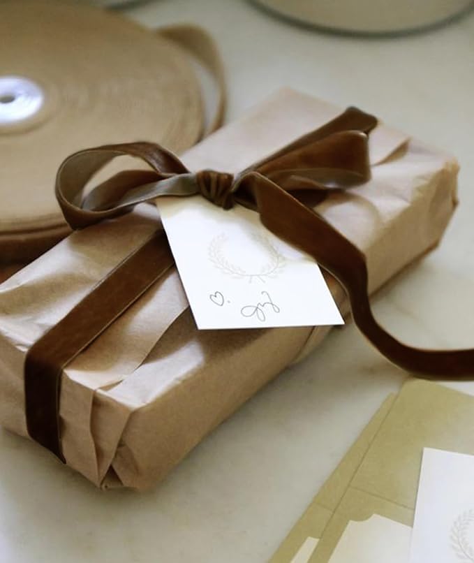 Brown Christmas Velvet Ribbon for Tree, Gift Wrapping, Flower Bouquet, Wreath Decorations, Bow Making 1'', 25 Yards