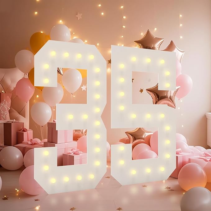 LOBOOM 4FT Light Up Numbers, Marquee Numbers 4 Feet Tall Giant Number 35 Mosaic Big Number Sign for 35th Birthday Party Backdrop Anniversary Decorations, Pre-Cut Large Frame