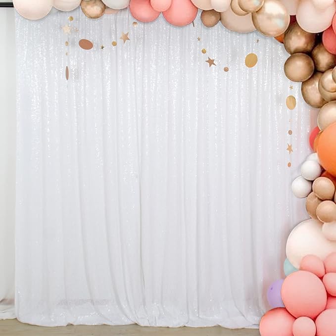 ShiDianYi Sequin Backdrop Curtain 8FTx10FT-White-Shimmer Sequins Fabric for Anniversary Decor