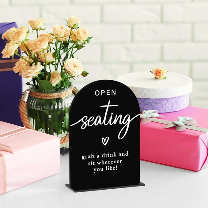 Acrylic Wedding Sign Wedding Signs for Ceremony Open Seating Sign for Wedding Modern Calligraphy Arch Acrylic Table Top Sign for Wedding Reception and Event Party Table(black）