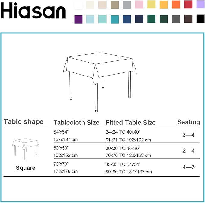 Hiasan Square Tablecloth - Waterproof and Spillproof Washable Fabric Table Cloth for Dining Room Kitchen, Emerald Green, 70 x 70 Inch