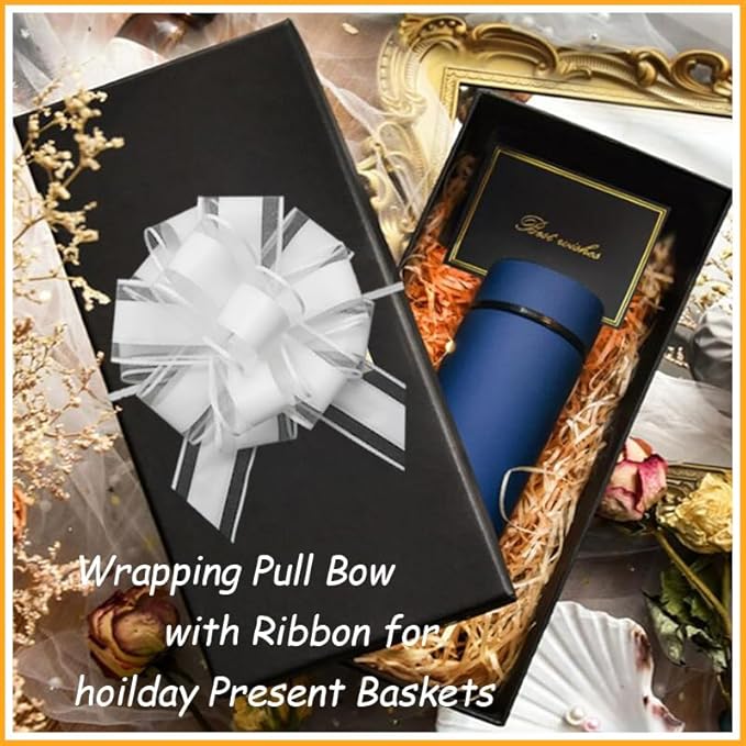 6 Pieces Large Pull Bows,6 inches,Bow for Gift Wrapping,Pull Bows for Christmas Party Birthday Gift Wedding Baskets,Valentine's Day Gift Decorations, Flower Decorations (White), BE-03
