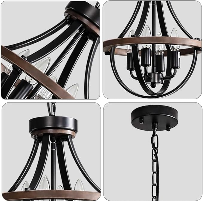 Farmhouse Chandelier, Modern Hanging Pendant Lighting, 4-Light Rustic Ceiling Light Fixture, Vintage Chandelier for Hallway Foyer Dining Room Entryway Kitchen Island Bedroom