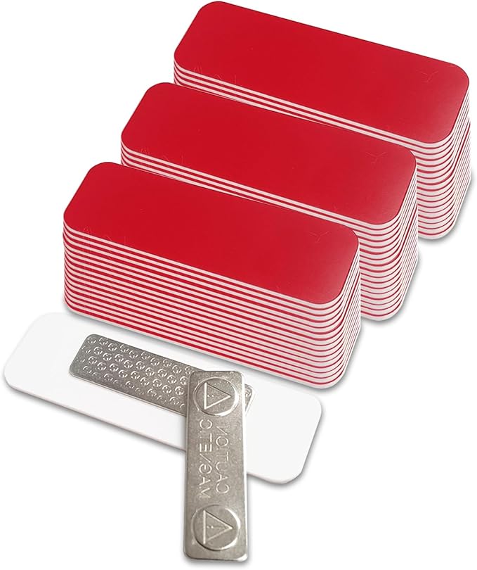 Name Tag/Badge Blanks - 100 Pack - 1" X 3" (Red) Round Corners, Magnetic Backing