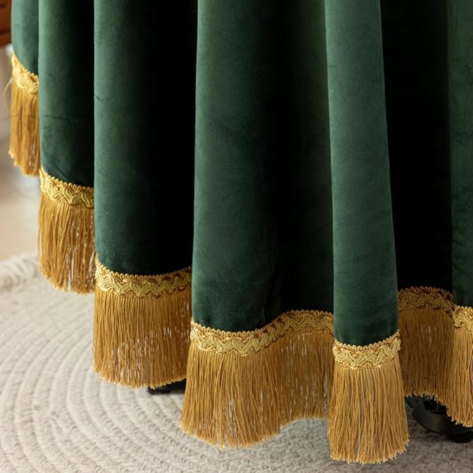 F-CHU Luxury Green Tablecloth Thickset Velvet Tablecloth with Beautiful Gold Tassels Table Cloth for Home Decor Wedding, Party, Banquet and Events 60x60-Inch