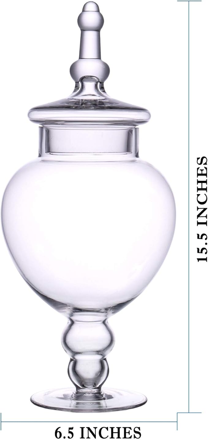 Clear Glass Apothecary Jars, Diamond Star Large Candy Buffet Display, Elegant Storage Jar, Decorative Wedding Candy Organizer Canisters (Height: 15.5" Body: 6.5"; 64 FL.OZ)