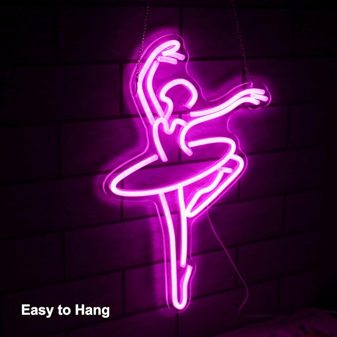 Ballet Girl Neon Sign Pink LED Dance Neon Lights Dancing Woman Neon Wall Light Up Sign for Bedroom Dance room Ballet Academy Y2k Room Decor 17.7 x 11.6 in
