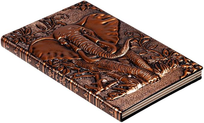 molshine A5 (5.5" x 8.3") Embossed Journals Vintage Notebook,Retro Bronze Diary,100 Sheets Paper,Hardcover Travel Notepad for Writing,Sketchbook,Gift,Decoration,Elephant(RedBronze)