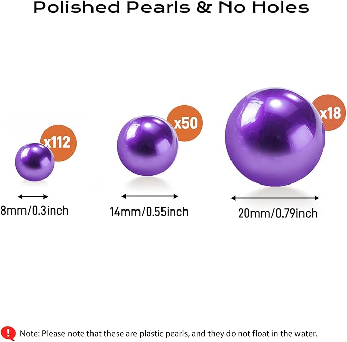 180PCS Purple Beads for Centerpieces Vases, No Hole Polished Pearl Makeup Beads Mixed 8/14/20mm Sizes, Pearl Vase Fillers Table Scatters for Party Wedding Decor
