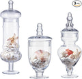 Set of 3 Apothecary Jar Glass Decorative Candy Jars Elegant Storage Candy Buffet Display, Wedding Candy Organizer Canisters (H: 9", 12.5", 14"; 20 FL.OZ, 23 FL.OZ and 28 FL.OZ)