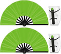13" Large Folding Rave Fan with Holster, Clack Hand Fans Foldable for Line Dancing, Boots On The Ground Fan for Women Men Festival EDM Party Decoration, Green 2 Pack