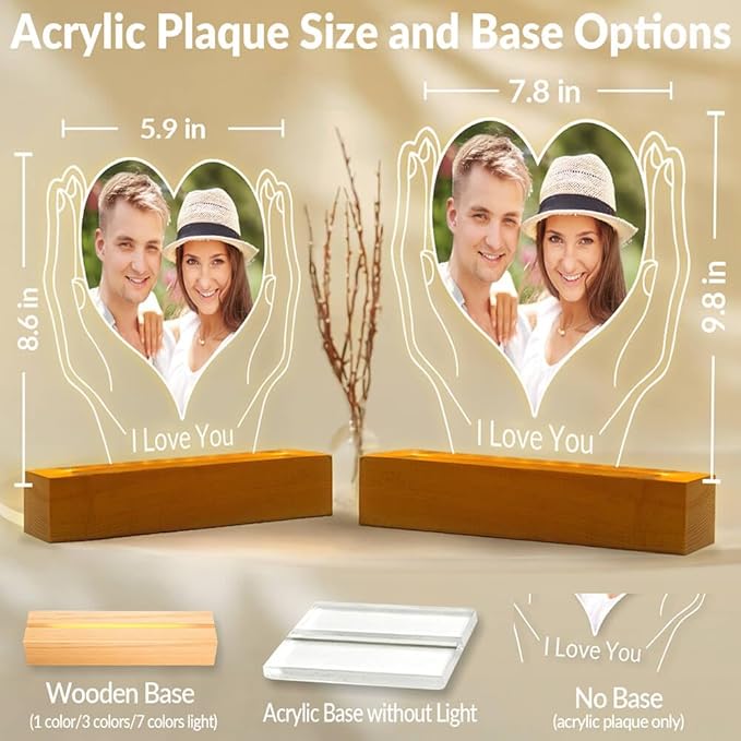 Custom Picture Frames with Photo, Personalized Photo Frames with Night Light, Customized Picture Photo Frame, Personalized Anniversary Couple Gifts for Women Men Her Him
