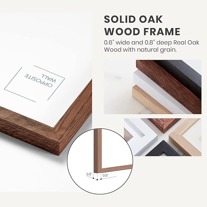 Opposite Wall - 11x14 in - Dark Solid Oak Wood Picture Frame - Lightweight, Versatile & Shatterproof - Wall Hanging Poster or Photo Frame - Wall Decor for Office, Gallery & Home