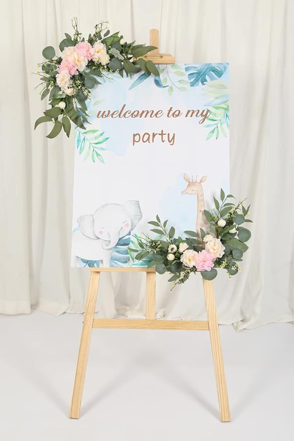 H&W 2pcs Artificial Wedding Arch Flowers for Wedding Sign, Floral Swag Dusty Decor for Reception Ceremony Backdrop Sweetheart Table (Grass Heart-Peony)