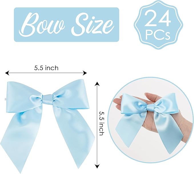 AIMUDI Baby Blue Satin Bows 5.5" Bows for Gift Wrapping Satin Twist Tie Bows Premade Ribbon Bows for Treat Bags Invitations Baskets Crafts Wedding Birthday Baby Shower Easter Decorations, 24 PCs