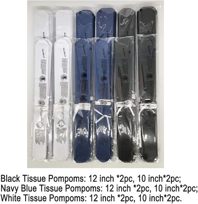 Paper Flower Tissue Pom Poms Graduation and Galaxy Party Favor Flowers (Black,Navy Blue,White,12pc)