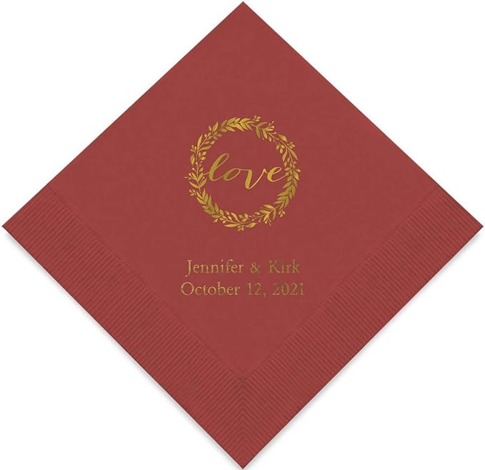 Weddingstar Personalized Printed Paper Napkins 3-Ply 50 Pack - Cocktail Wine