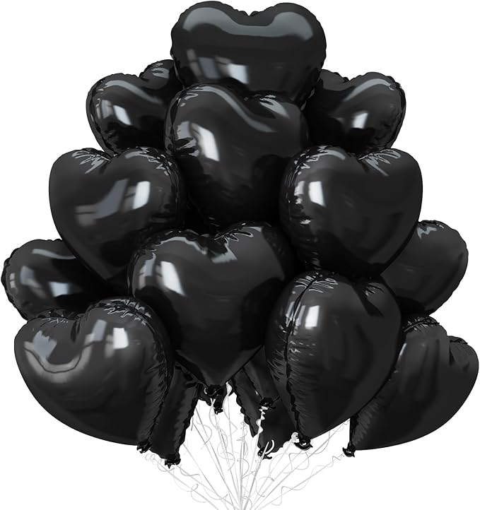 Black Heart Balloons,12Pcs 18 Inch Black Foil Love Heart Shaped Balloons for Valentines Day Birthday Party Wedding Engagement Anniversary Celebration Baby Shower Decorations