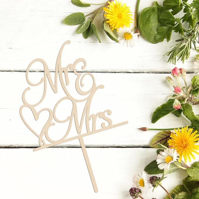 wood Mr and Mrs Cake Topper,Bride and Groom Sign Wedding/Engagement/Anniversary Cake Toppers Decoration