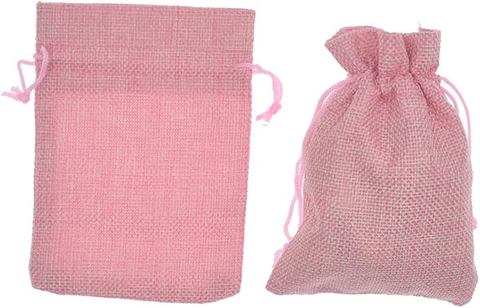 20Pcs Burlap Bags with Drawstring, Burlap Gift Bag Linen Jewelry Pouches for Christmas Wedding Favor, Party, DIY Crafts (Pink, 5.9 x 7.5 Inch)