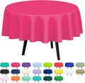 QIKSION Hot Pink Round Tablecloth 2 Pack, 84 Inch Plastic Table Cover Disposable for Parties