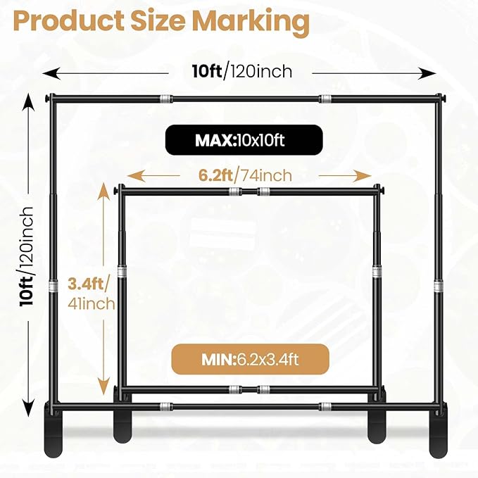 Jiang&Rong 10x10ft Heavy Duty Backdrop Stand Kit - Adjustable Step and Repeat Photo Banner Stand for Photography, Trade Shows, Photo Booths, Events(Black)