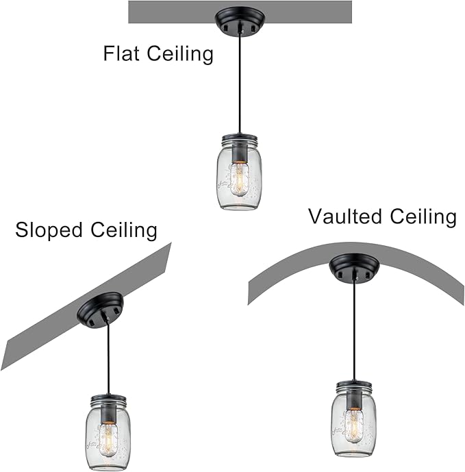 Kitchen Island Light, 1 Lights Adjustable Pendant Lighting, Glass Mason Jar Hanging Lamp(2 Pack)