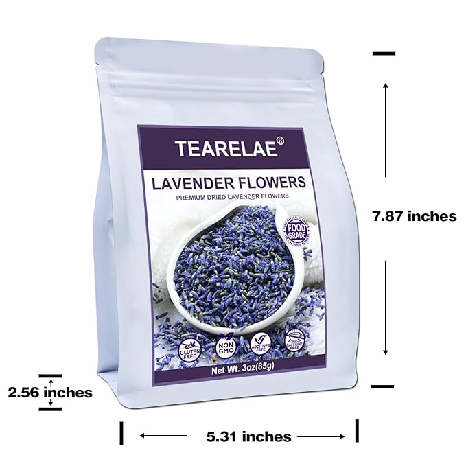 TEARELAE - Premium Dried Lavender Flowers - 5A Top Grade - 100% Pure Natural Edible Flowers Culinary Dried Lavender Buds - for Baking, Tea, Soap, Bath Bombing, Candle and Sachets - 3oz/85g