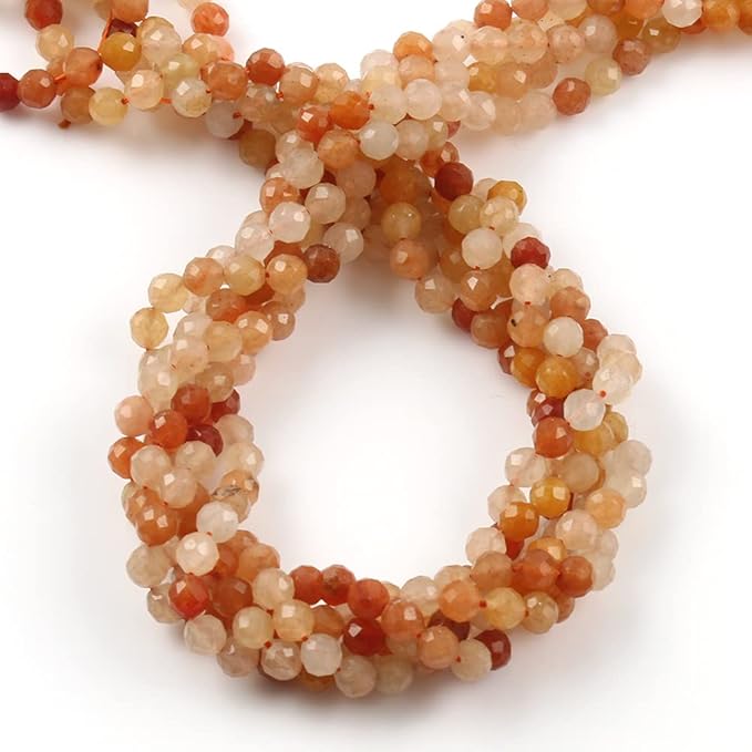 Song Xi 120pcs 3mm Natural Red Aventurine Gemstone Beads Faceted Round Loose Stone Beads for Jewelry Making